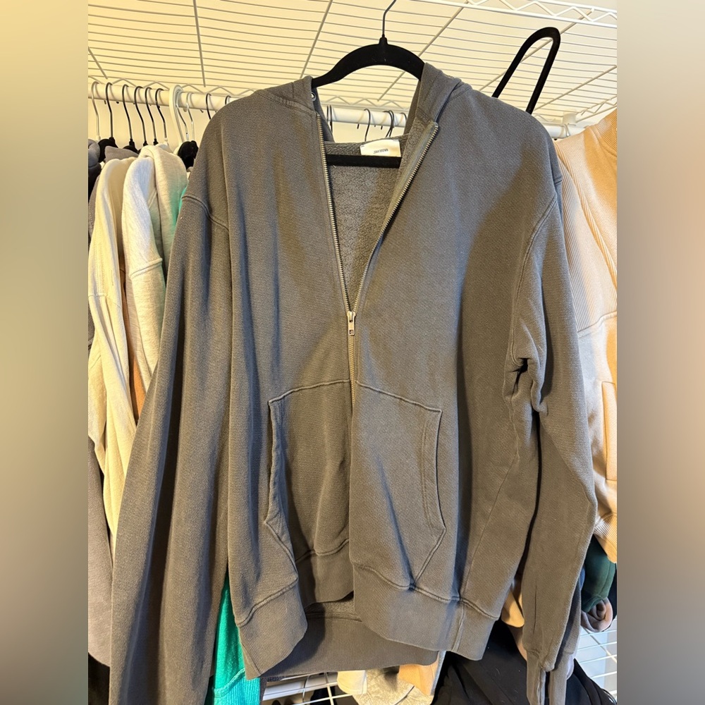 Joah Brown Washed Charcoal Oversized Zip Hoodie